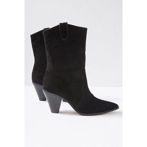 Schutz Women's Black Mackie Nubuck Leather Mid Block Western Booties Size 9 NWOT
